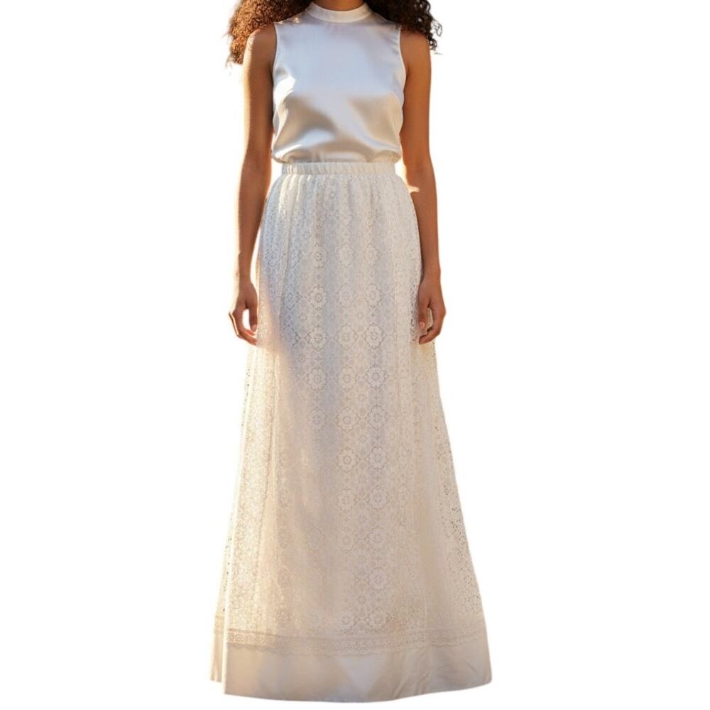 Vintage White Cream Lace Aline Skirt Womens Sz Medium Bridal Boho Ethereal 80s - Picture 1 of 16